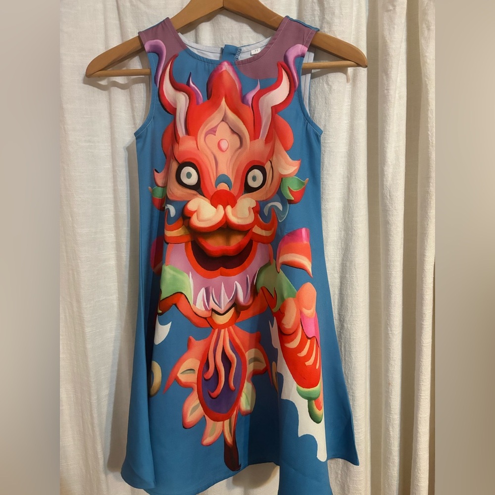 Colorful Dragon Print Kids Dress size 7